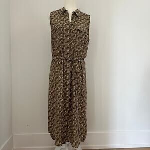 Equipment Femme Tegan Silk Sleeveless Midi Shirt Dress Green Floral Medium